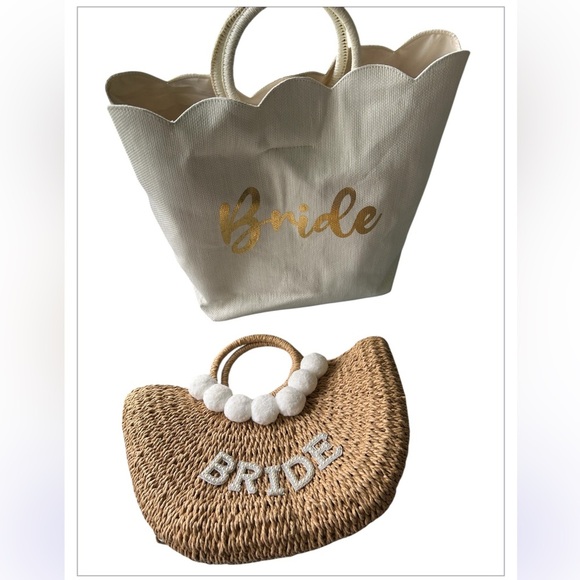 Bride Scalloped Tote and Woven Handbag Set - Picture 1 of 8